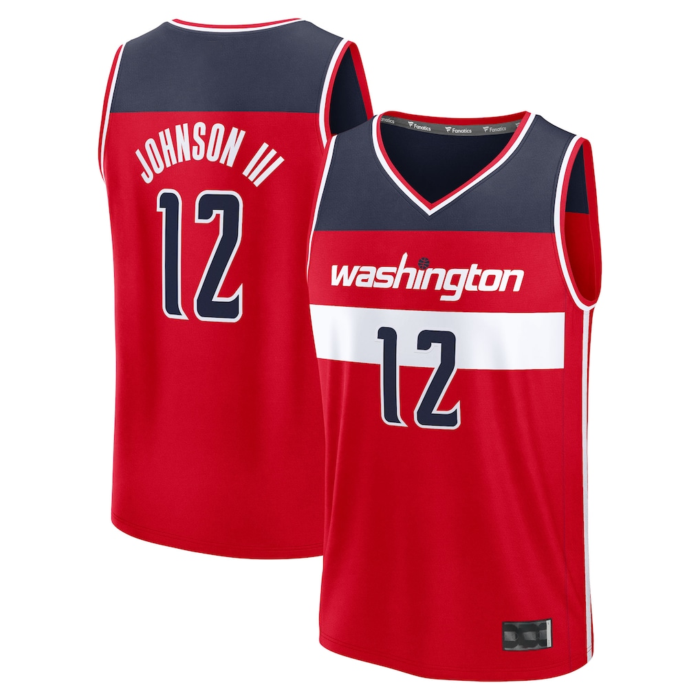 Pouc W.Wizards #12 Tre Johnson III Red 2025  Draft First Round Pick Fast Break Replica Jerseys - Icon Edition