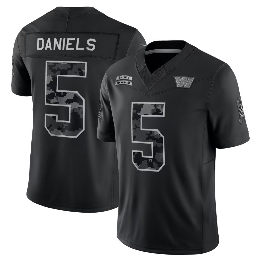 Pouc W.Commanders #5 Jayden Daniels Player Black Limited 2026 Salute to Service Home Game Stitched Jerseys