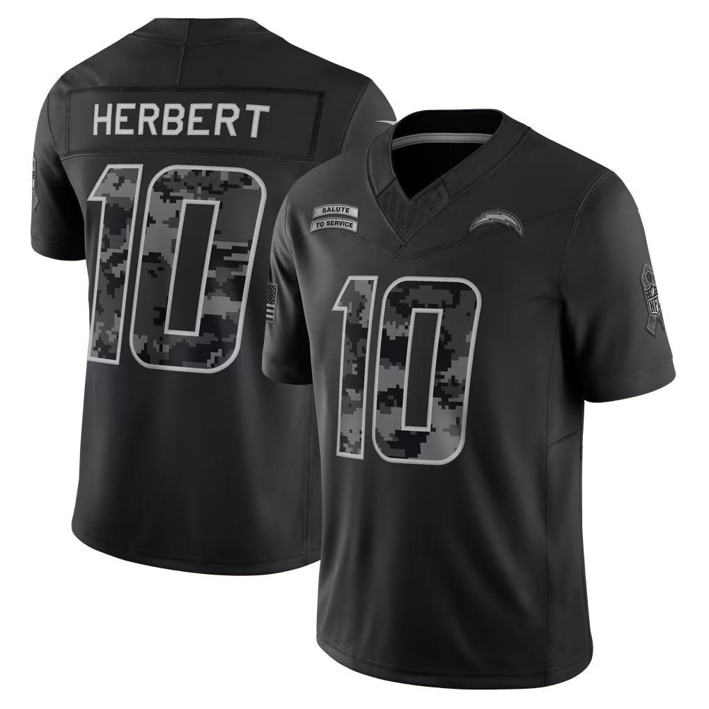 Pouc LA.Chargers #10 Justin Herbert Player Black Limited 2026 Salute to Service Home Game Stitched Jerseys