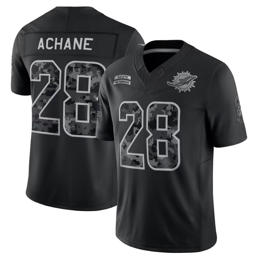 Pouc M.Dolphins #28 De¡¯Von Achane Player Black Limited 2026 Salute to Service Home Game Stitched Jerseys