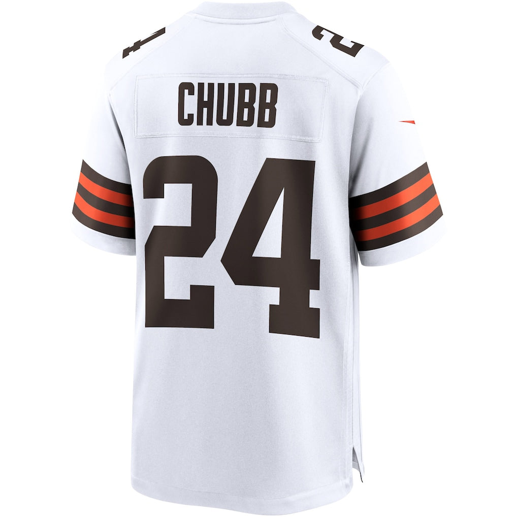 Pouc C.Browns #24 Nick Chubb White Game Jersey
