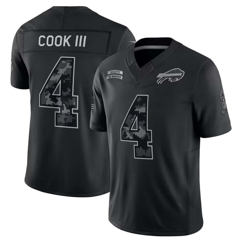 Pouc B.Bills #4 James Cook III Player Black Limited 2026 Salute to Service Home Game Stitched Jerseys